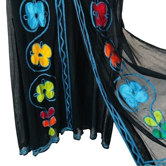 Roja Ethnic Bohemian Hand Embroidered Colorful Floral Mesh Side Slits Maxi Dress - Picture 7 of 10